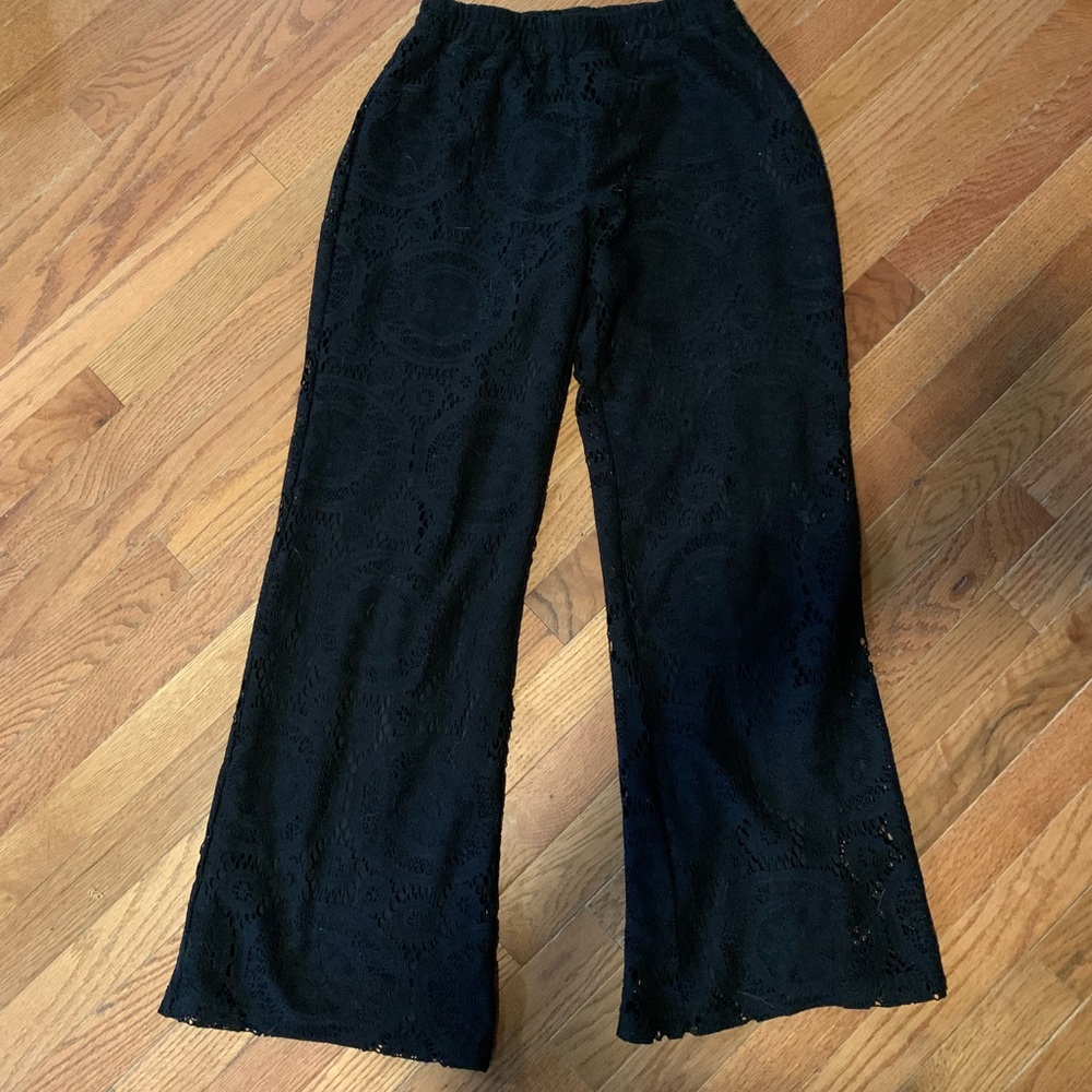 Black lace flare pants